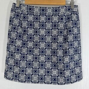 J. Crew Women Skirt Size 4 Blue White Geometric Print Cotton Mini A Line‎